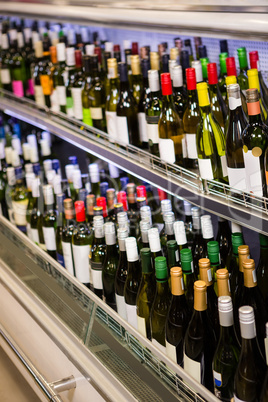Wine bottles in supermarket