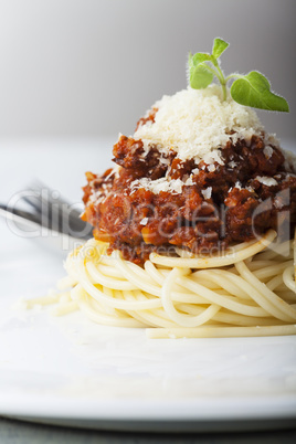 Spaghetti mit Sauce Bolognese auf einem Teller