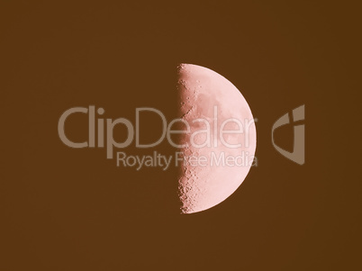Retro looking First quarter pink moon