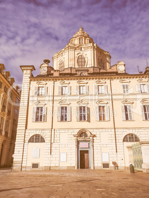 Retro looking San Lorenzo church Turin