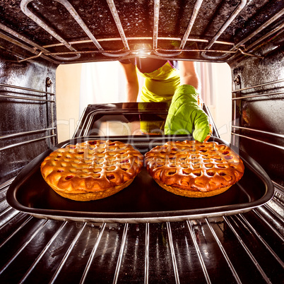 Cooking in the oven at home.