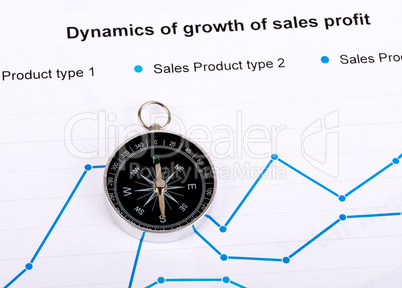 Business concept with compass and graph on paper