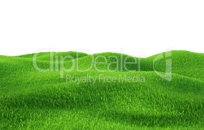 Green grass growing on hills with white background top view