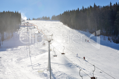 The slope of Bukovel ski resort, Ukraine