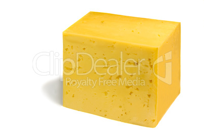 Big piece of cheese on a white background.