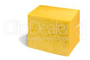 Big piece of cheese on a white background.