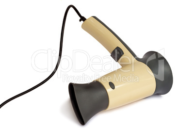 The hair dryer for drying of hair on a white background.