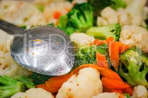 Stewed vegetables: broccoli cabbage, carrots, cauliflower.