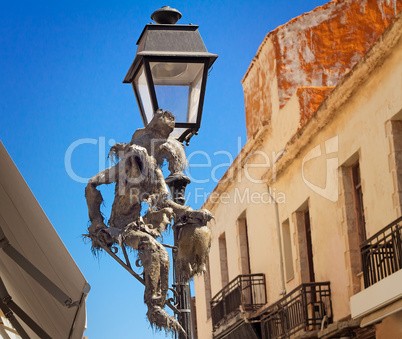 Original lamp on the street in the city of Retimno, the island o