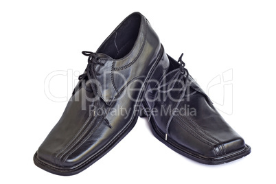 Man's shoes of black color on a white background.