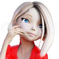 Digital 3D Illustration of a Toon Girl, Cutout on white Backgrou