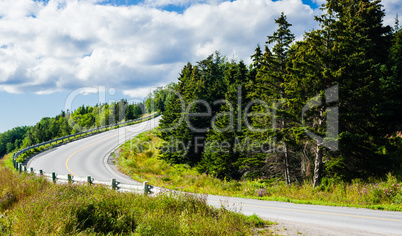 Empty paved road curving downhill