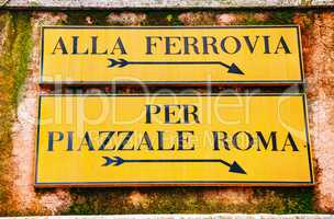 Alla Ferrovia and Piazzale Roma direction sign in Venice