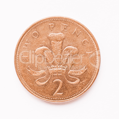 UK 2 pence coin vintage