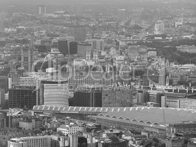 Black and white Aerial view of London