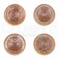 Euro coins isolated vintage