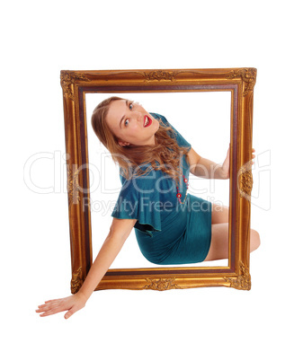 Woman with picture frame.