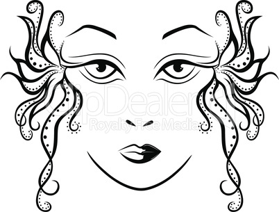 Abstract female face with ornamental locks