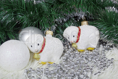 Christmas ball in form of white sheep
