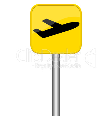 Gelbes Schild zeigt Flugzeug