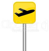 Gelbes Schild zeigt Flugzeug