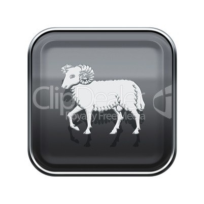 Aries zodiac icon grey, isolated on white background