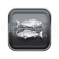 Pisces zodiac icon grey, isolated on white background