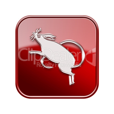 Rat Zodiac icon red, isolated on white background.