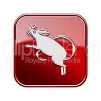 Rat Zodiac icon red, isolated on white background.