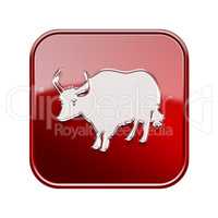 Ox Zodiac icon red, isolated on white background.