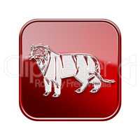 Tiger Zodiac icon red, isolated on white background.