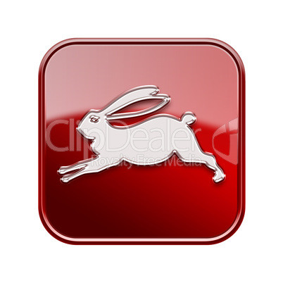 Rabbit Zodiac icon red, isolated on white background.