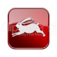 Rabbit Zodiac icon red, isolated on white background.