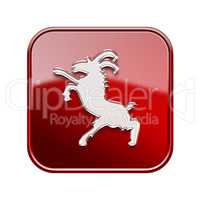 Goat Zodiac icon red, isolated on white background.