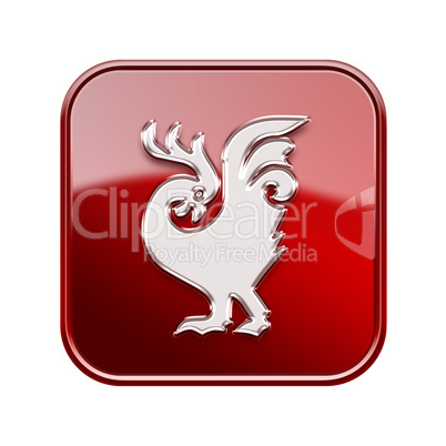 Cock Zodiac icon red, isolated on white background.