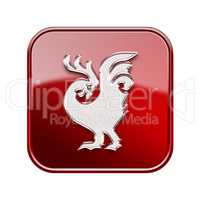 Cock Zodiac icon red, isolated on white background.