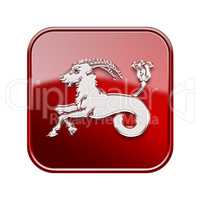 Capricorn zodiac icon red, isolated on white background