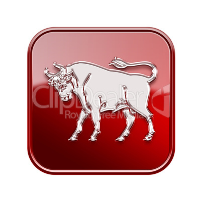 Taurus zodiac icon red, isolated on white background