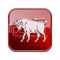 Taurus zodiac icon red, isolated on white background