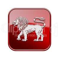 Lion zodiac icon red, isolated on white background