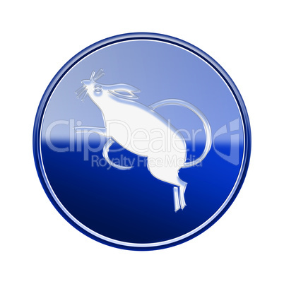 Rat Zodiac icon blue, isolated on white background.