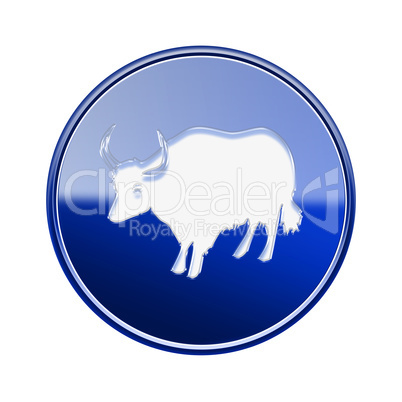 Ox Zodiac icon blue, isolated on white background.