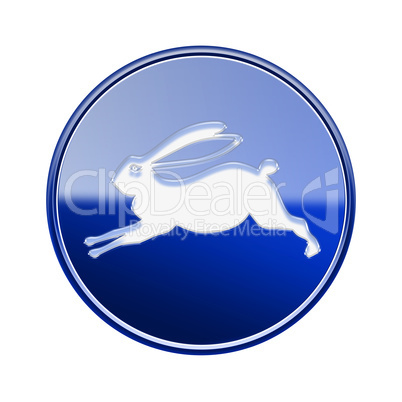 Rabbit Zodiac icon blue, isolated on white background.