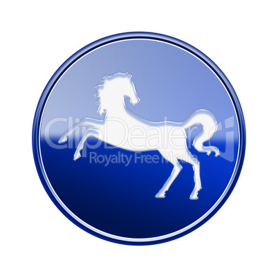 Horse Zodiac icon blue, isolated on white background.