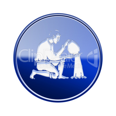 Aquarius zodiac icon blue, isolated on white background