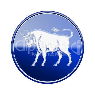 Taurus zodiac icon blue, isolated on white background