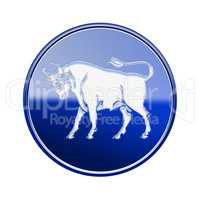 Taurus zodiac icon blue, isolated on white background