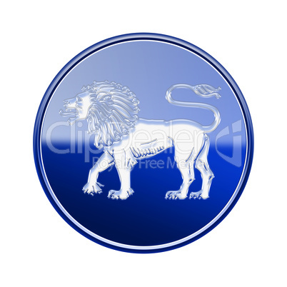 Lion zodiac icon blue, isolated on white background