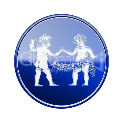 Gemini zodiac icon blue, isolated on white background
