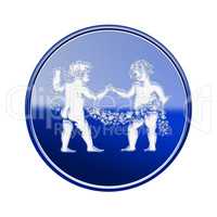 Gemini zodiac icon blue, isolated on white background